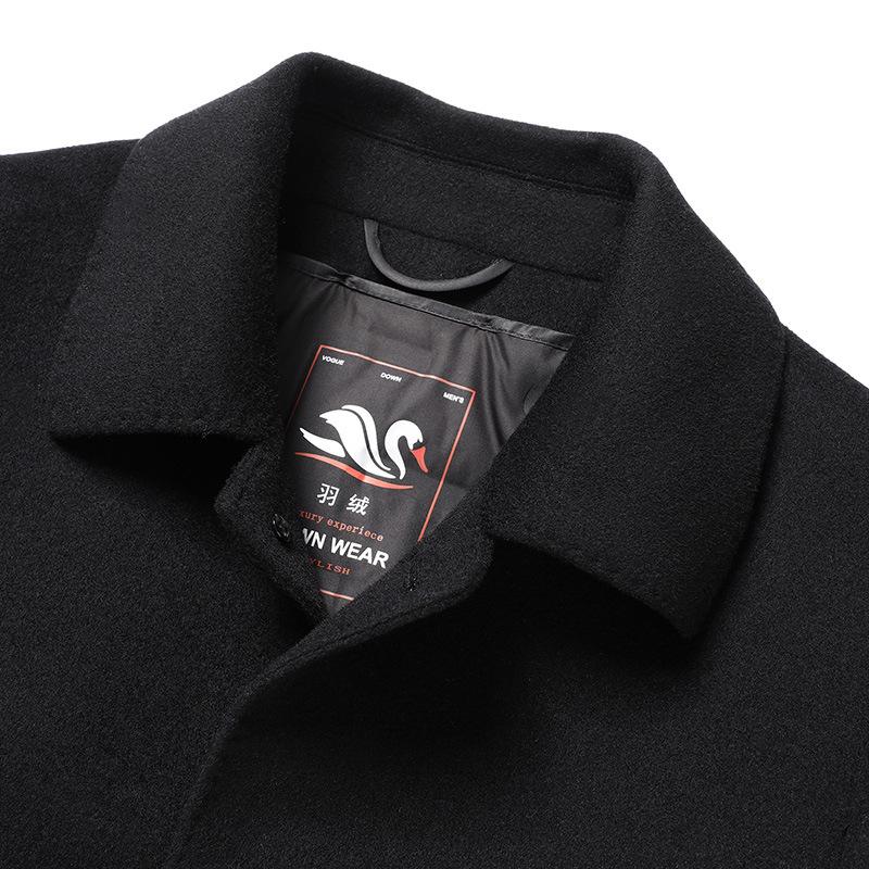 New Autumn and Winter Woolen Coat for Men, Mid-length Down Removable Liner, Lapel, Double-sided Woolen Windbreaker