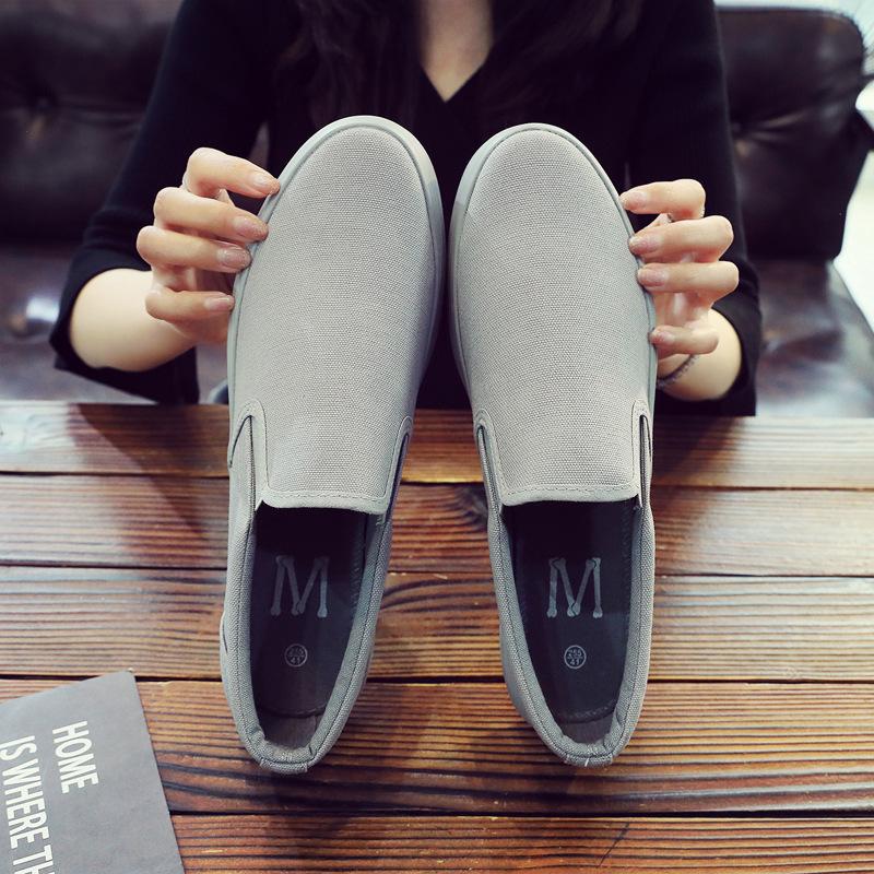 New Loafers Men Slip-on Casual Shoes Full Grey Thickened Canvas Footwear Breathable Sneakers Vulcanized Shoes Tenis Masculino