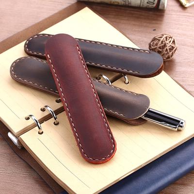 Retro Handmade Genuine Leather Pencil Bag Cowhide Metal Fountain Pen Holders Case Pouch Business Office Gifts School Stationery