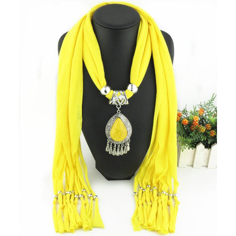 Elegant Polyester Scarf with Teardrop Pendant & Tassels – Women’s Stylish Solid Color Fashion Accessory