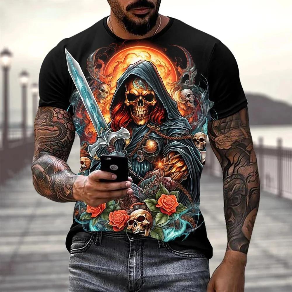 Men's T-Shirt Undead Skeleton Pattern 3d Print Short Sleeve  Casual Man Clothes Summer Sport Shirts Oversized Tees For Men Kids