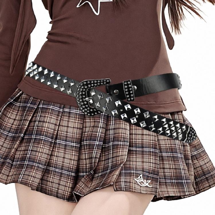 Popular Punk Styles Rivet Studded Belt PU Leather Waistband Adjustable and Great For Jeans Pants Various Occasion Outfit