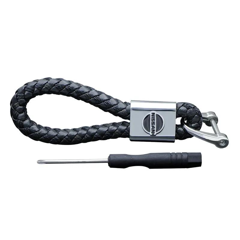 

Leather Hand Woven Keychain Metal key rings Chains Best Gifts Car Key Holder For Nissan Nismo Tiida Teana Skyline X-trail Almera