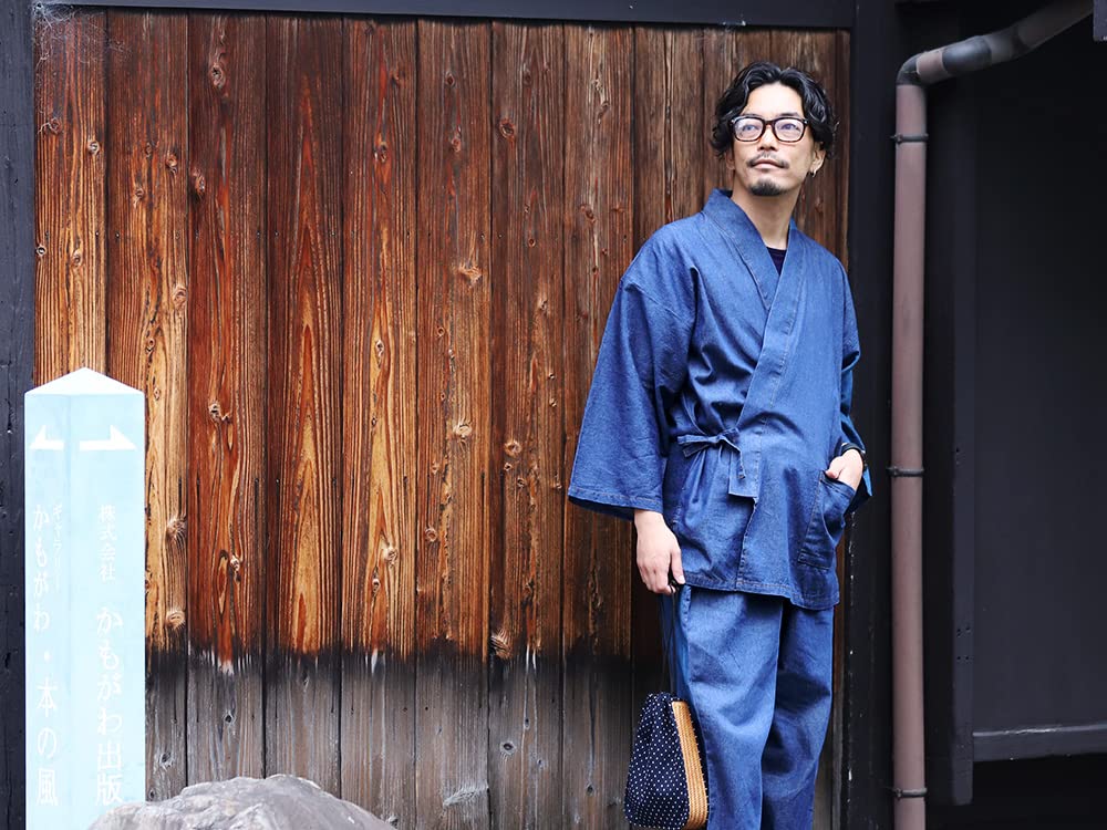 Denim Samue for All Year All Set Everyday Blue [Tayutaf] Men, Round, Men's Samue, Seasons, Kimono, Up, Cotton, Kimono, Workwear, Loungewear, Roomwear,