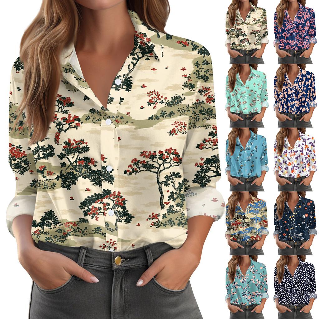 Skjorte for kvinner Bluse med knapp Langermet Uformell Basic skjortekrage Vanlig topp