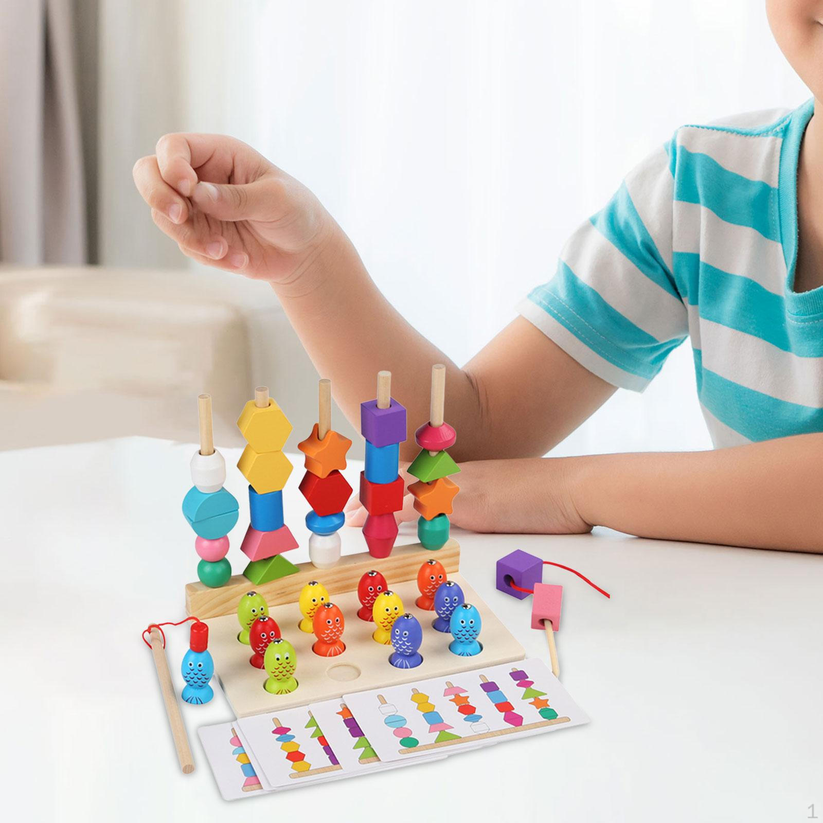

Wooden Beads Sequencing Toy Set Lacing for 2 3 4 5 Year Old Boys Girls fishing and carrots fishing