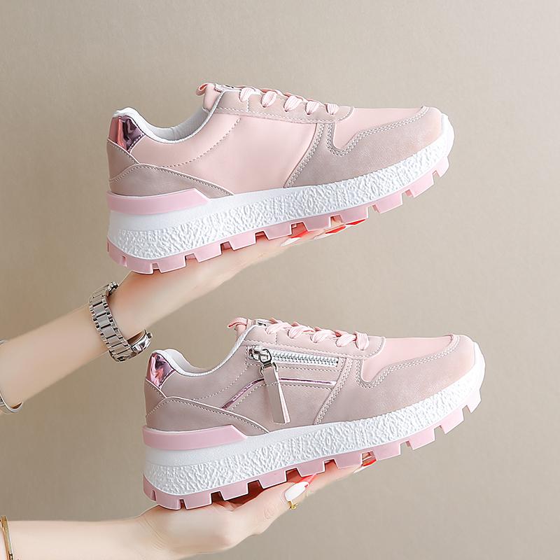 

Fashion Spring and Autumn New Sneakers Fashion Round Toe Front Lace-up Colorblock Platform Non-slip Low-top Single Shoes 41 розовый