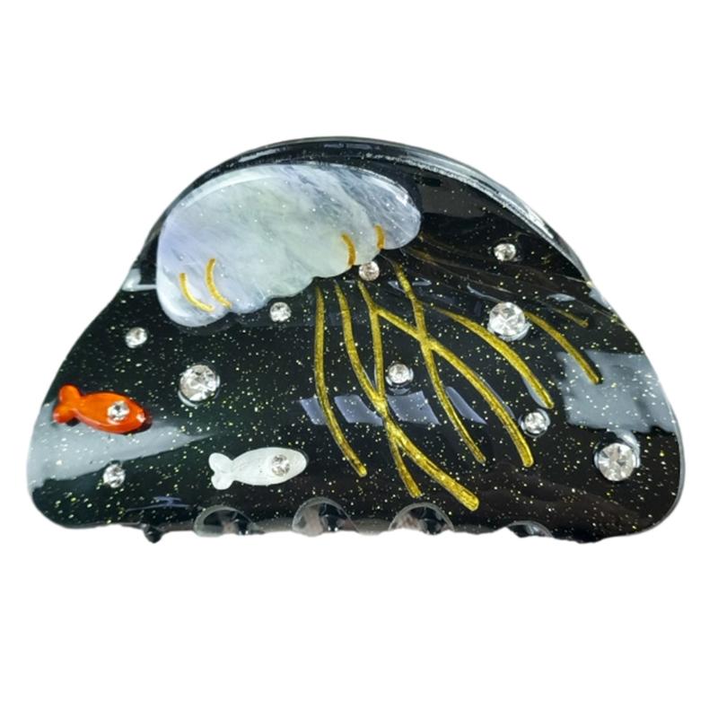 Acrylic Hair Claw Clip For Various Hair Type Strong Grip Design Hair Clamp with Marine Theme for Women Hairstyling