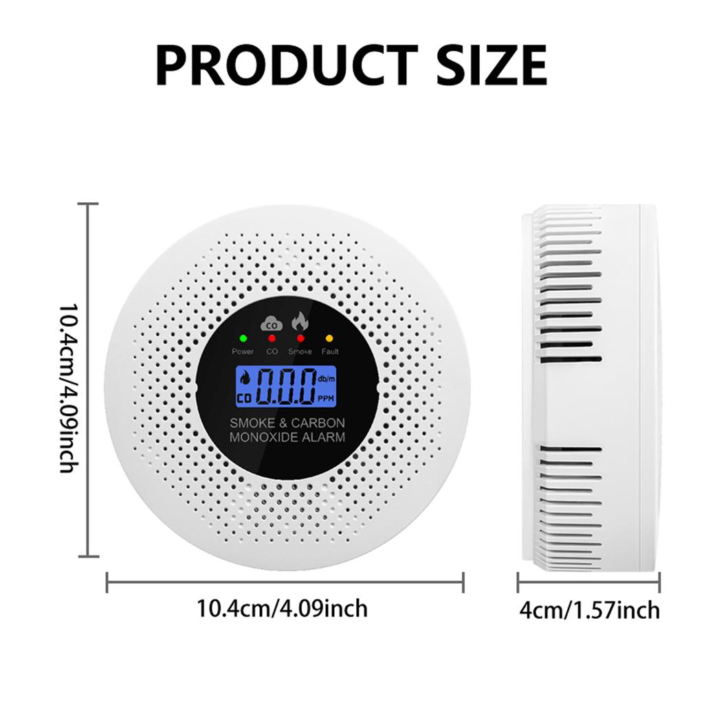 2-i-1 Røyk- og Karbondioksidvarsler CO-alarm Sensor Høyfølsom Varsling med LCD-skjerm for Hjem Soverom Kontor Hotell
