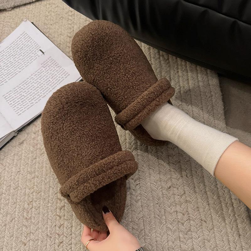 

Winter flat-bottomed velvet thickened warm two wear cotton shoes casual versatile outer wear half tray light Korean version women s shoes 40 темно-коричневого