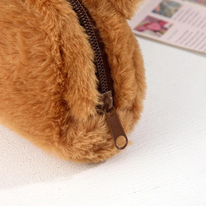 1PC Fluffy Capybara Plush Pencil Case Kawaii Cartoon Large Capacity Stationery Organizer Bag for Back To School Student