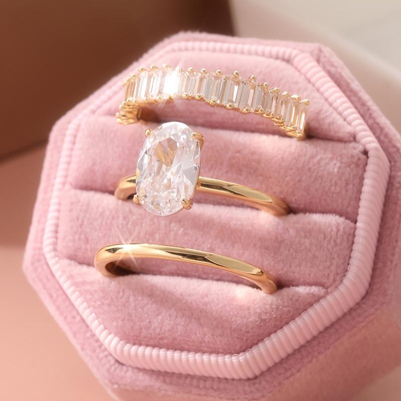 Sparkling s/set Inlaid Oval Synthetic Zirconia Multi-layer Ring for Women's Banquets Parties Jewelry Accessories Gifts