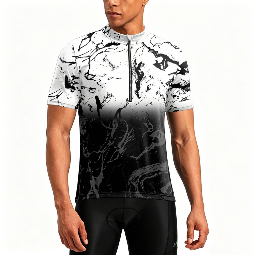 Men's Crew Neck Printed Zipper Breathable Quick Dry Short Sleeve Cycling Jersey for Outdoor Sports and Fitness Activities