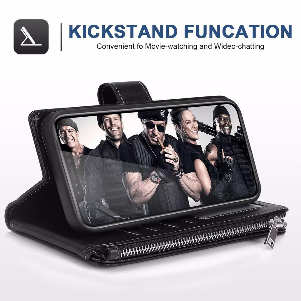 Applicable to iPhone14 mobile phone leather case 13Pro solid color nine-card zipper wallet protective case 12ProMax case