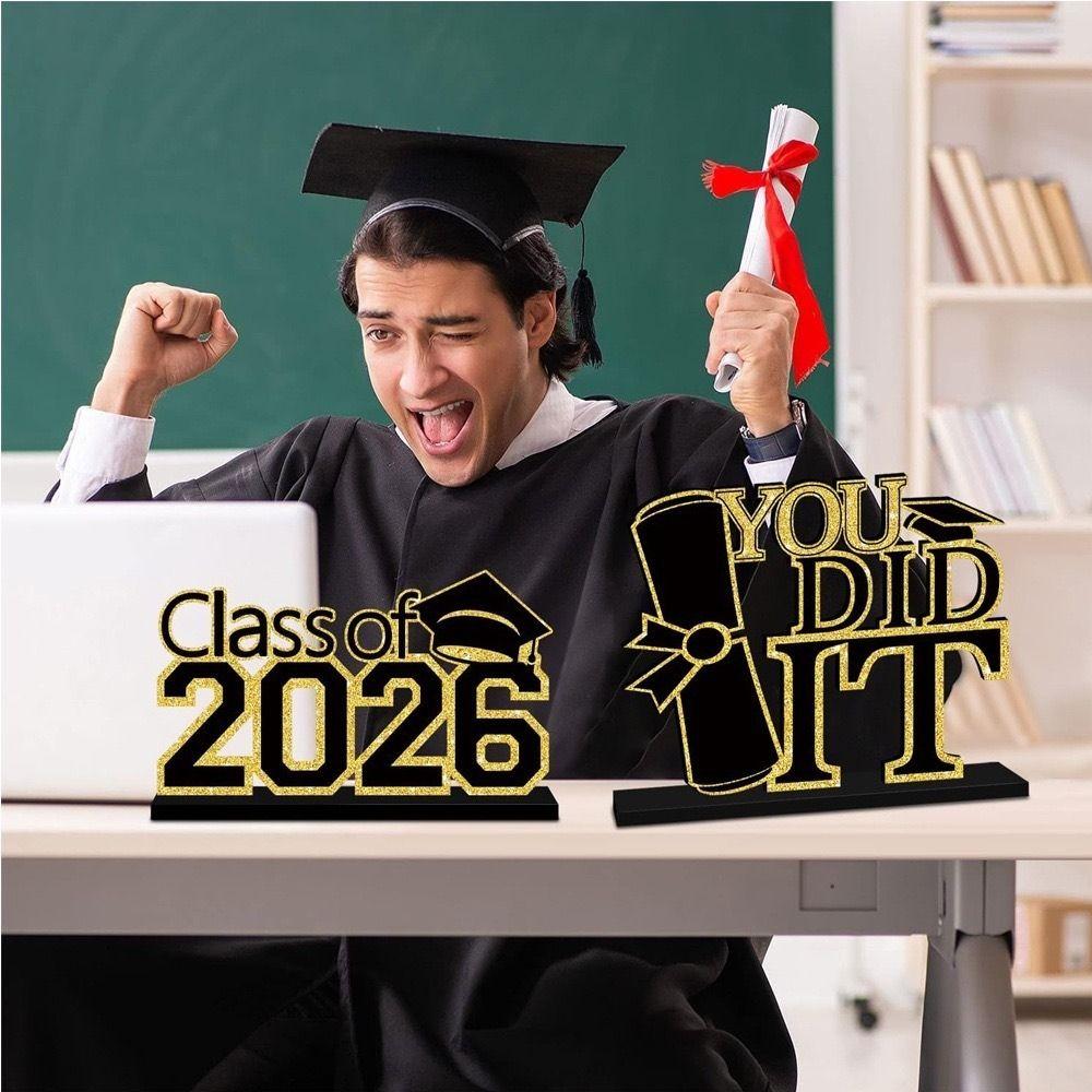 Grad Sign Wooden Bachelor Hat Wooden Letters Desktop Ornament  Tabletop Decor