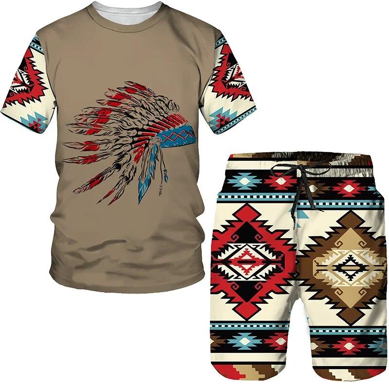 Newest Ethnic Wind Graphics Retro Print Oversized T-shirts Shorts Suit Vintage Clothes Short Sleeve Summer Men's Sets