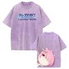 Anime Re ZERO Ram Kawaii Graphic T Shirt Men Women Short Sleeve Clothing Casual Loose Cotton Tshirt Washed T-shirt Harajuku Tops