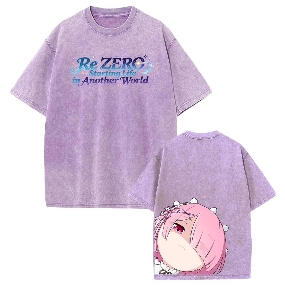 Anime Re ZERO Ram Kawaii Graphic T Shirt Men Women Short Sleeve Clothing Casual Loose Cotton Tshirt Washed T-shirt Harajuku Tops