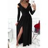 Women's Deep V Neck Long Sleeve Maxi Dress High Slit Slim Fit Elegant Evening Long Dress