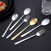 2Pcs Stainless Steel Golden Silver Fork Spoon Fork Spoon Heat-Insulated Long Handle Stirring Dessert Spoons Kitchen Gadgets