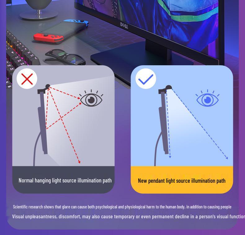 Gebogene Monitor-Augenpflege-Hängeleuchte für Studium & Arbeit