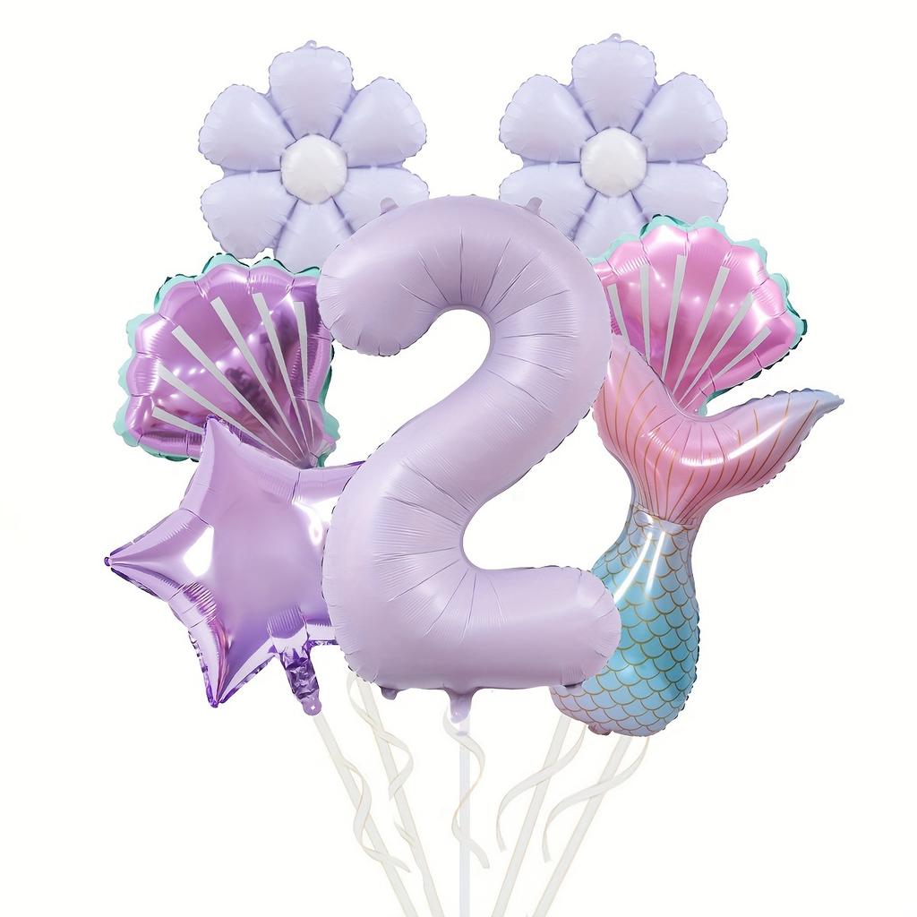 Mermaid Theme Balloon Set, Fish Tail Shell Shape 40-inch Digital Aluminum Film Birthday Party Decoration Props