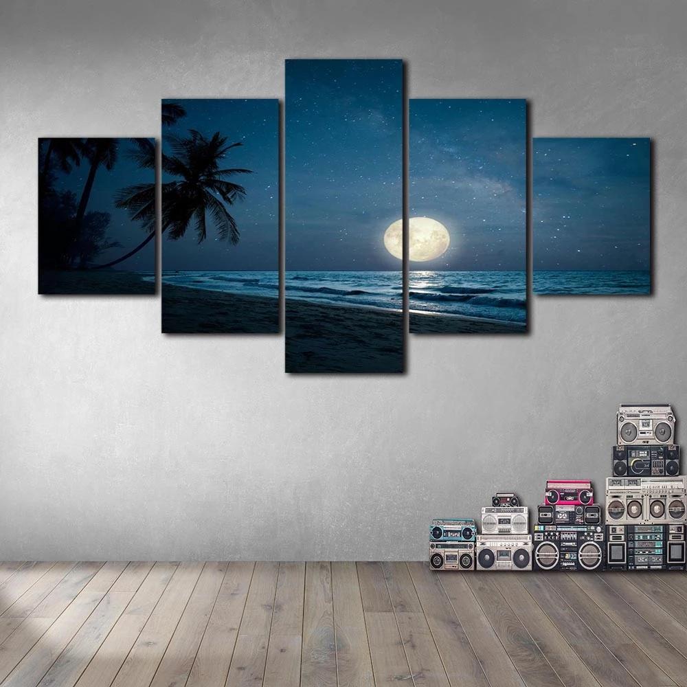 

Pictures Modular HD Prints 5 Pieces Fantasy Night Sky Beach Moon Wall Art Poster Canvas Painting Modular Living Room Home Decor 20x35 20x45 20x55cm