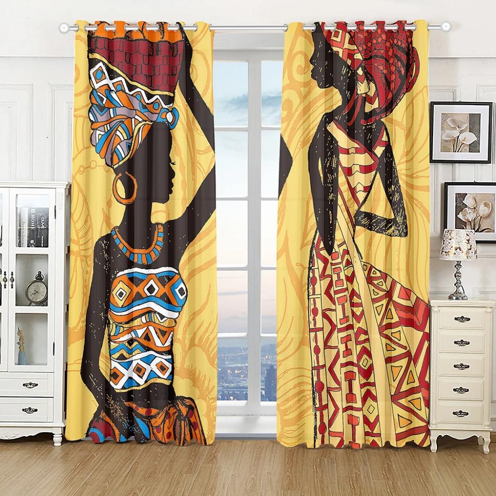 Luxuriöse Afrikanische Tanzende Frau Mann Kostenloser Versand Fenstervorhang für Wohnzimmer Kinderzimmer Badezimmer Küche Tür Heimdekor 2 Stück
