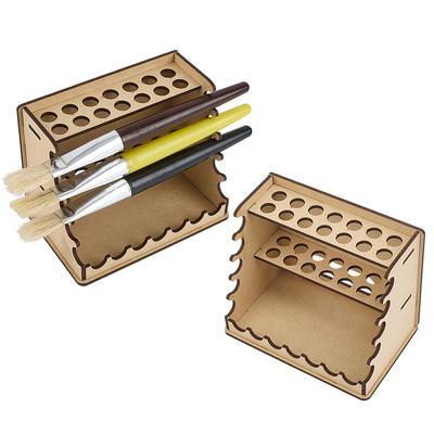 2sets 3-Tier Wood Paintbrush Storage Rack BurlyWood 12.5x8x10cm
