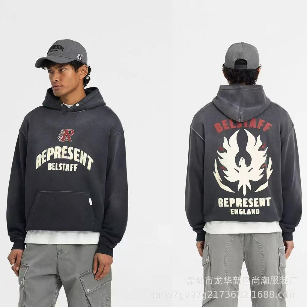 American Trendy Brand Represen Letter Printing Terry Pure Cotton Hooded Sweater Men's and Women's Tops Trendy