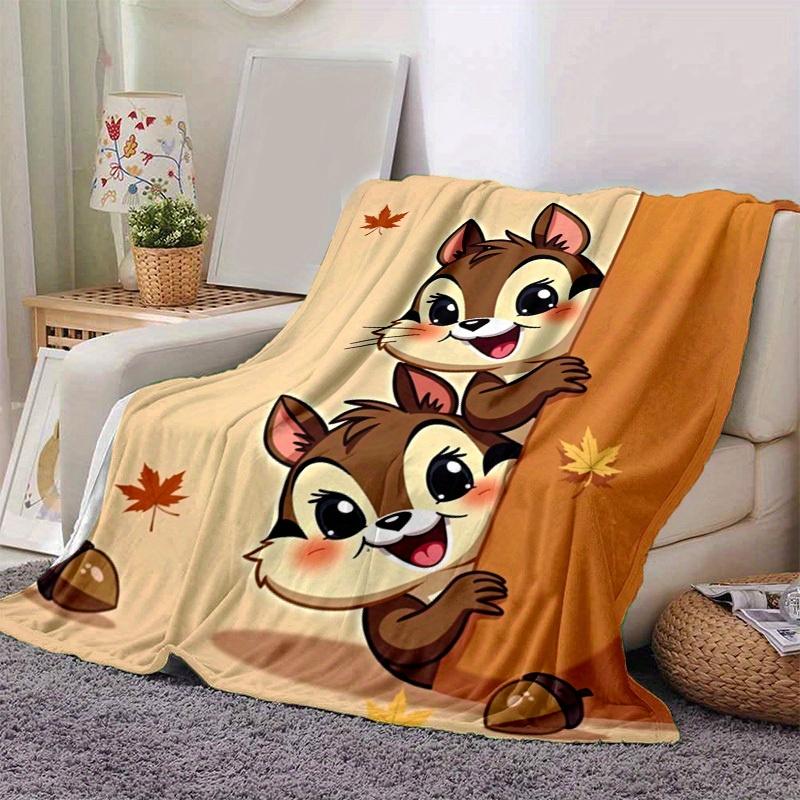 1pc Seasonal Home Decorative Blanket, Universal Throw for All Seasons, Cute Squirrel Design, for Decorating Your Own Sofa and Living Room, S
