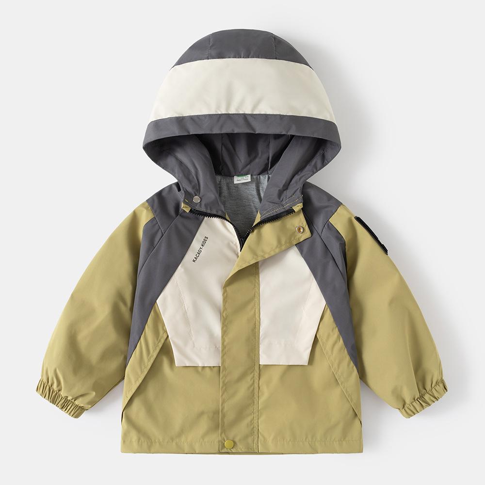 Spring and Autumn Colorblocking Boys Jacket Hooded Windbreaker Coat Children Clothes Kids Casual Zipper Outewear Top