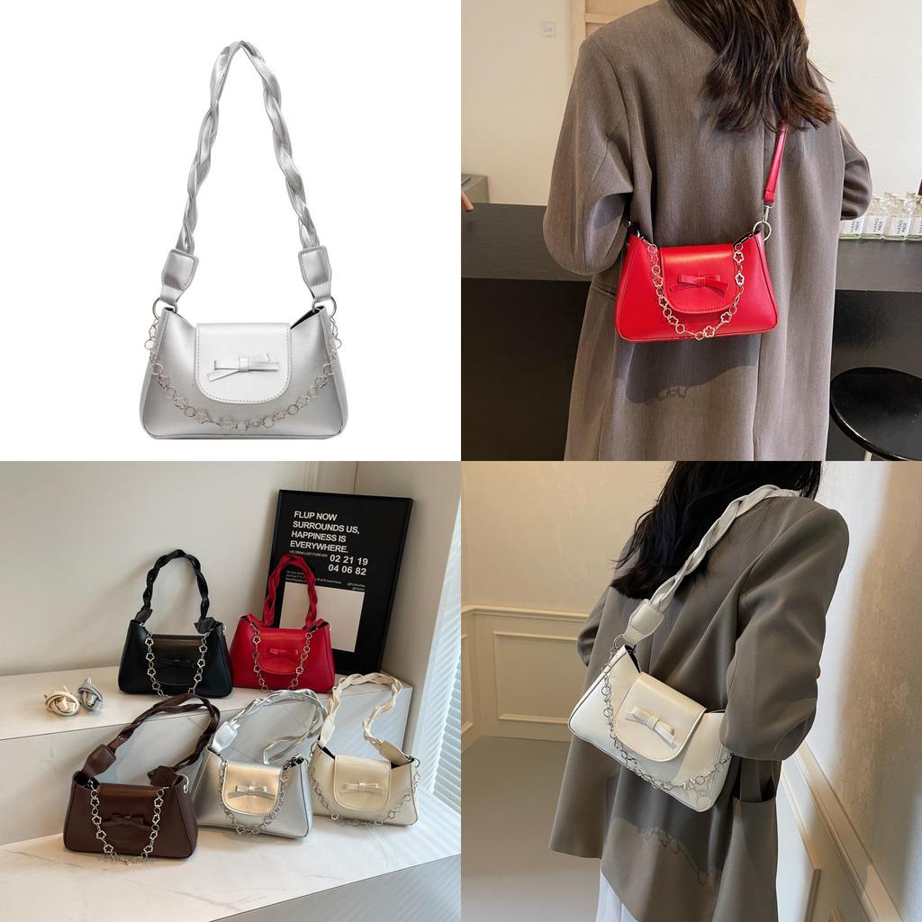 Stylish Chain Strap Women's Bag 2024 New Fashionable Bow Design In Solid Colors