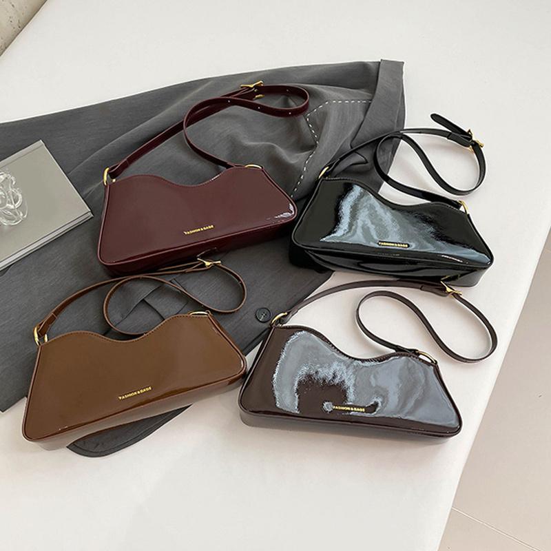 Women Shoulder Bags Fashion Patent Leather Burgundy Underarm Bag French Designer Lady Commuting Crossbody Handbags