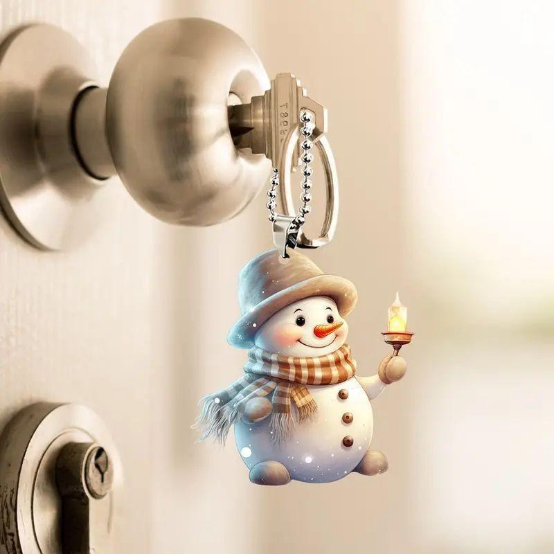 Handheld Cute Candle Snowman Pattern Acrylic Pendant For Decoration Christmas