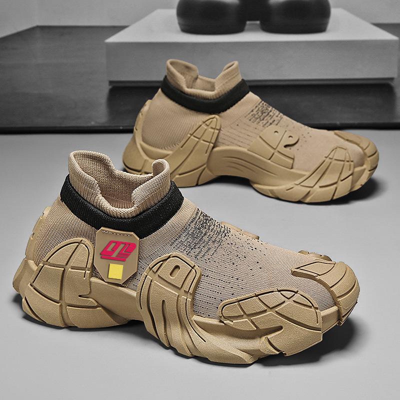 Men's Shoes Breathable Mesh New Flying Woven Casual Shoes Thick Sole One Pedal Lazy Sports Casual Shoes