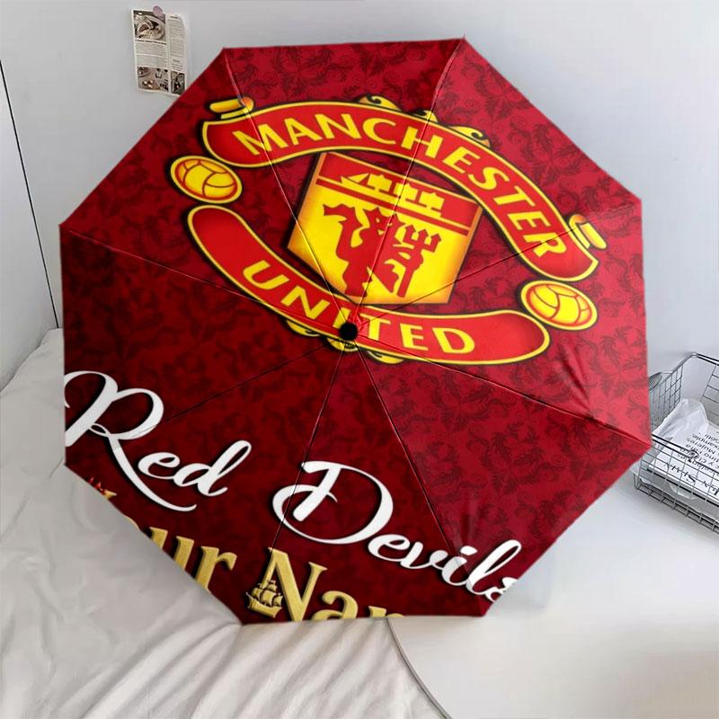 1 PC Automatic Folding Umbrella - Manchester United F Custom Name Pattern, Portable & Foldable Design with 8 Ribs, Christmas Birthday Gifts