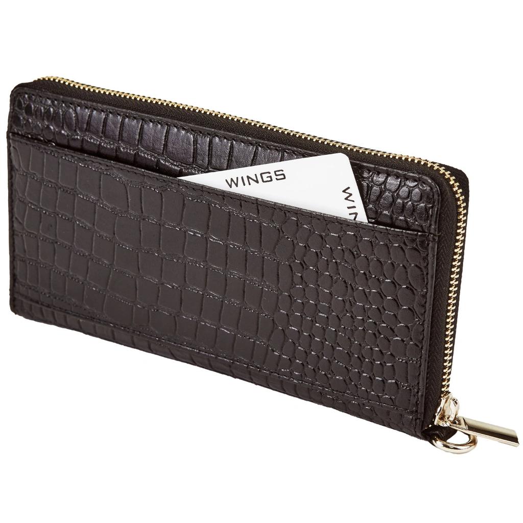 Women' Leather Wallet with Wings Croco Black Wrist Strap