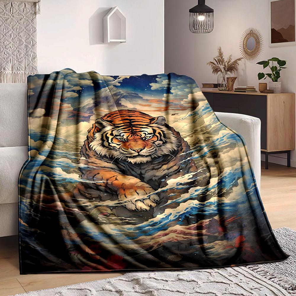 

1pc Tiger Wave Print Blanket - Perfect Gift for Birthdays, Christmas & Halloween- Soft, Warm & Versatile yy250909096 75x90cm
