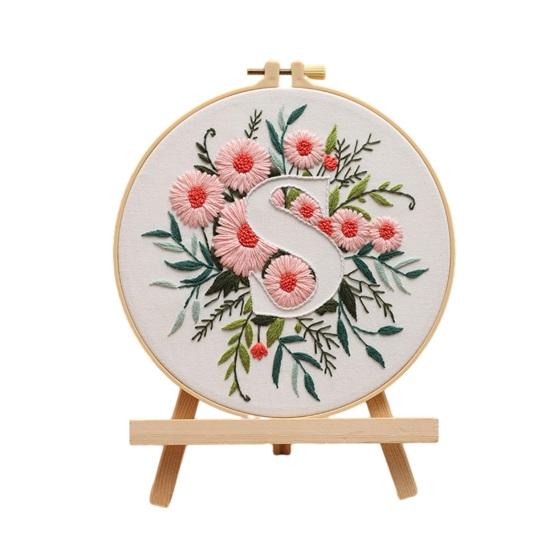 Floral Letter Embroidery Kit A To Z Embroidery Starter Kit with Hoop Fabric