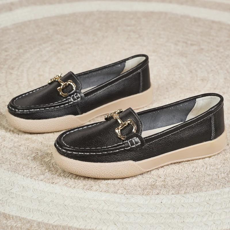 Genuine Leather Moccasins Sneakers Designer Shoes Women Non-Slip Slip-On Loafers Boat Walking Shoes Vulcanize Women Shoes Flats