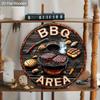 Vintage-Inspired BBQ Area Wooden Sign - Grill-Themed Outdoor Decor with Steak & Tools Imagery - Retro BBQ Decorative Plaque