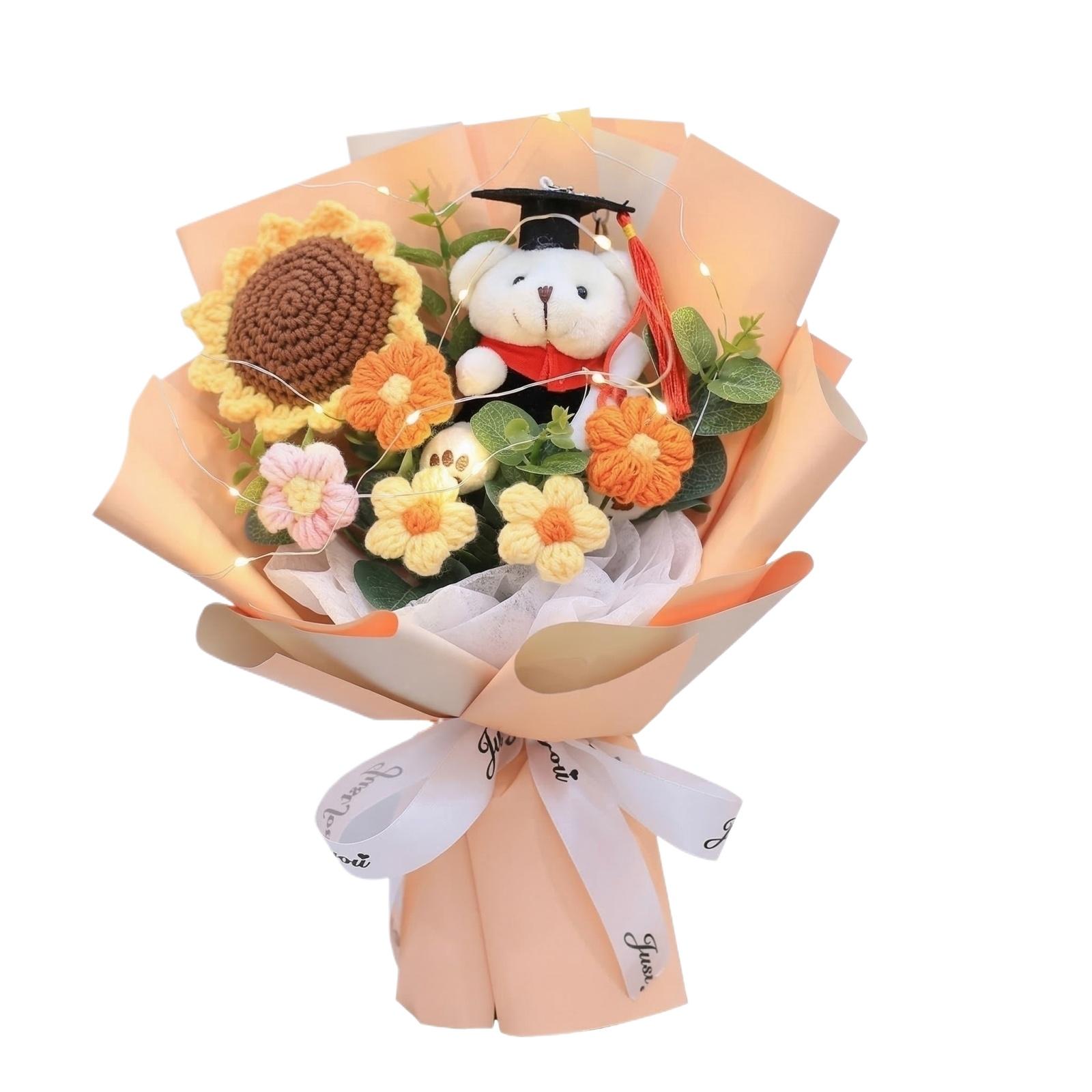 

Graduation Gift Bear Knitted Bouquet Creative Adult Gift Girl Birthday Doll Graduation помаранчевий