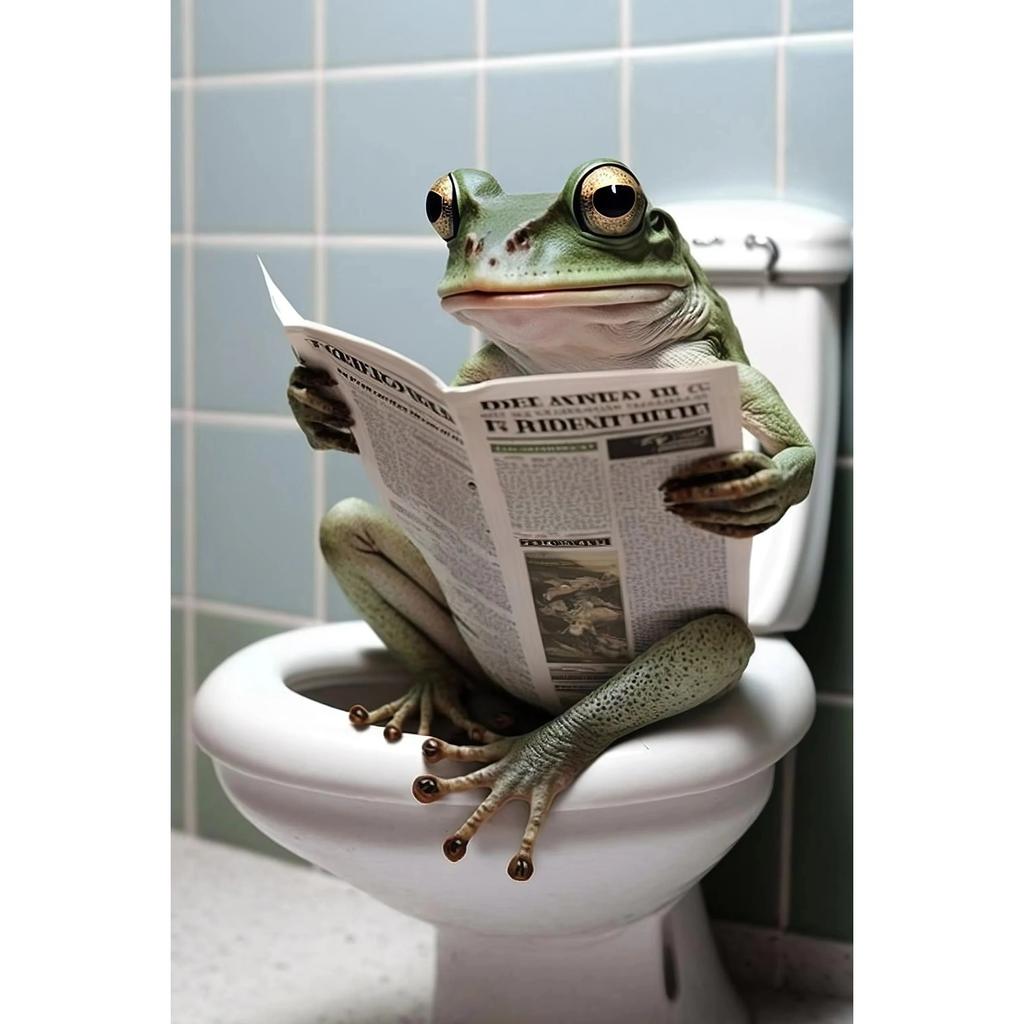 Funny Bathroom Humorous Animal Wall Canvas Paintings Decor Bear Dog Tiger Sitting On Toilet Reading Newspaper Poster Art Print