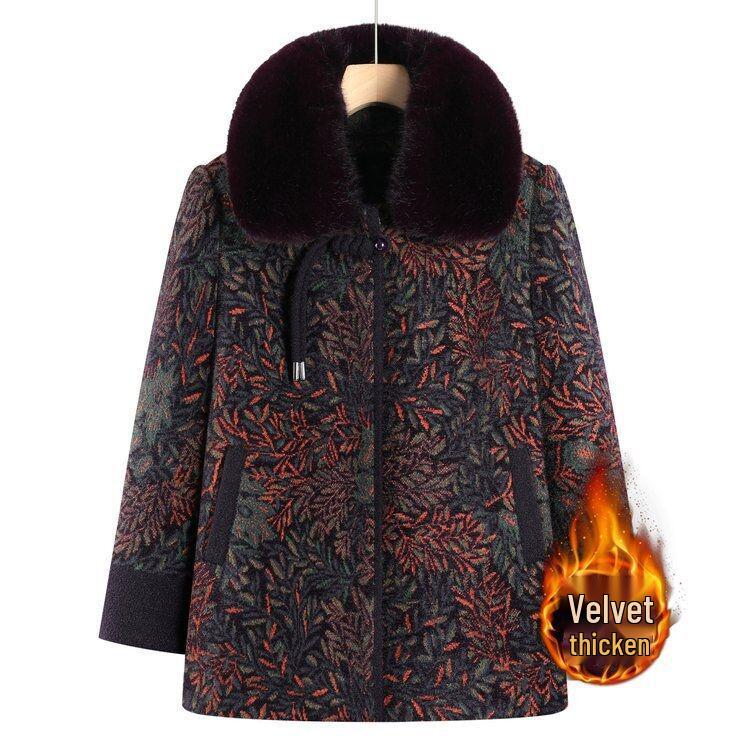 Velvet Mid-Length Winter Coat for Middle-Aged and Elderly Women 5XL