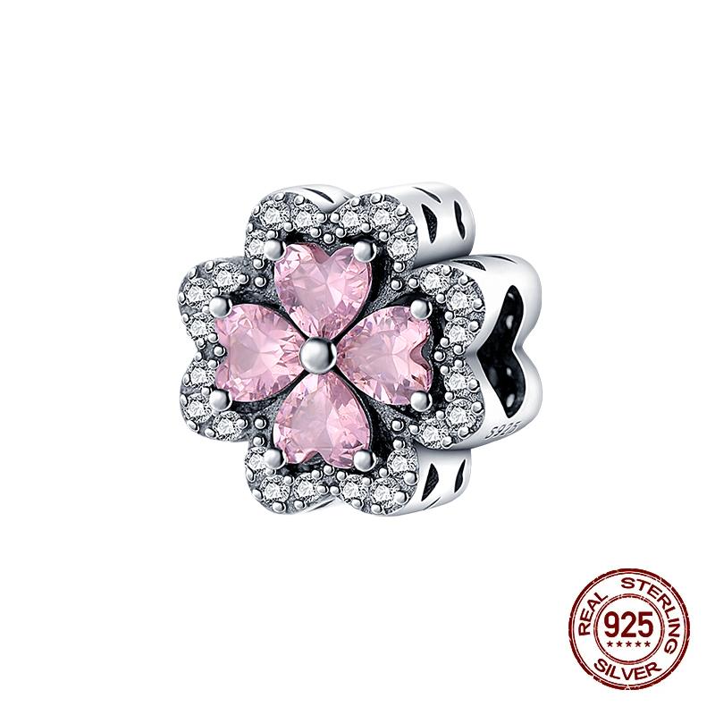 Copper Pink Zircon Heartbeat Charms Beads Fit Pandachoriginal Bracelets Diy Fine Jewelry Valentine'S Day Gifts