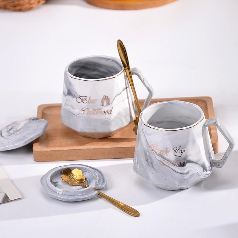 Creative Personality Trend Coffee Cup Nordic Style Ceramic Cup with Lid and Spoon Office Water Cup Gift Set