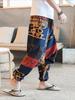 Ethnic Style Men's Polyester Casual Pants with Vintage Patterns Relaxed Fit Elastic Waistband Ankle-Cuff Design Comfortable Pants for All Seasons
