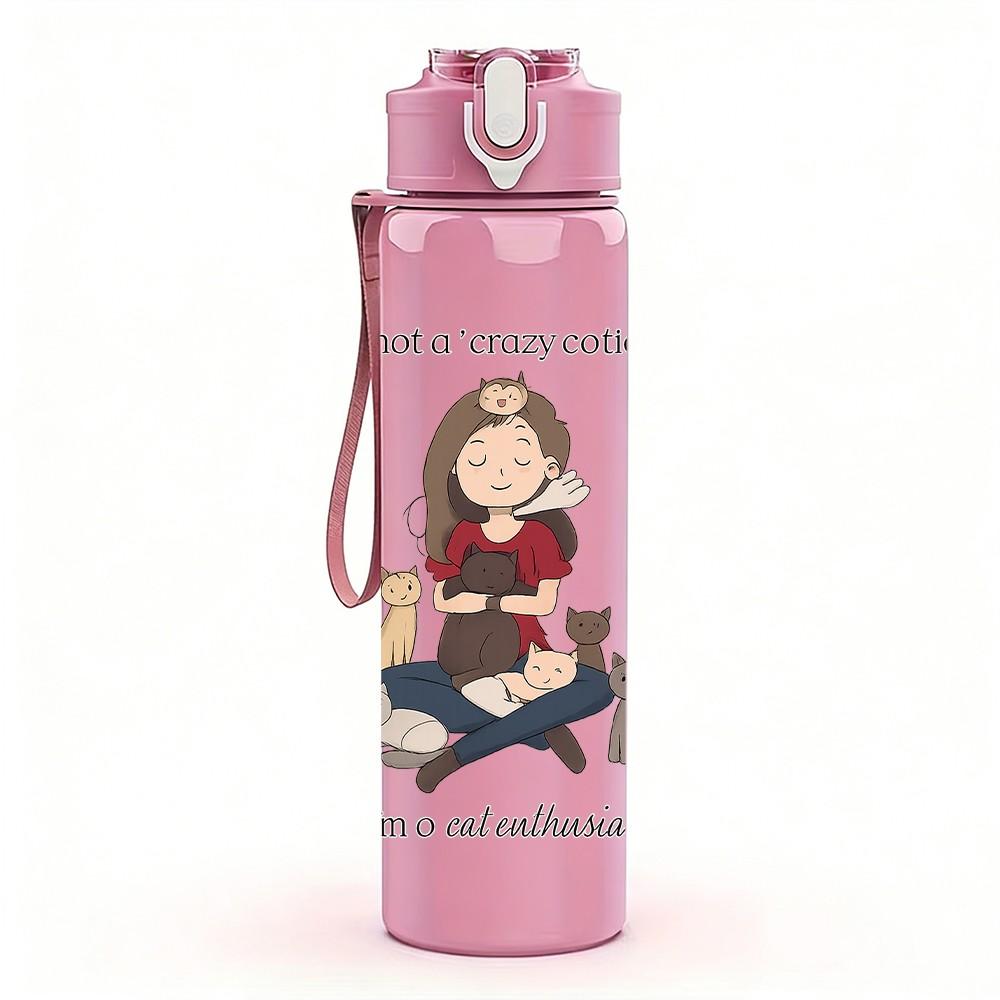 1PC Girl Sitting With Dog Cartoon 750ml Color Plastic Sports Water Bottle Leakproof Flip Straw Lid Suitable for Sports Office Home Use