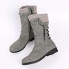 2021 Autumn/Winter Women's Plus Size Leather Boots, Round Toe with Wool Trim and Side Zip